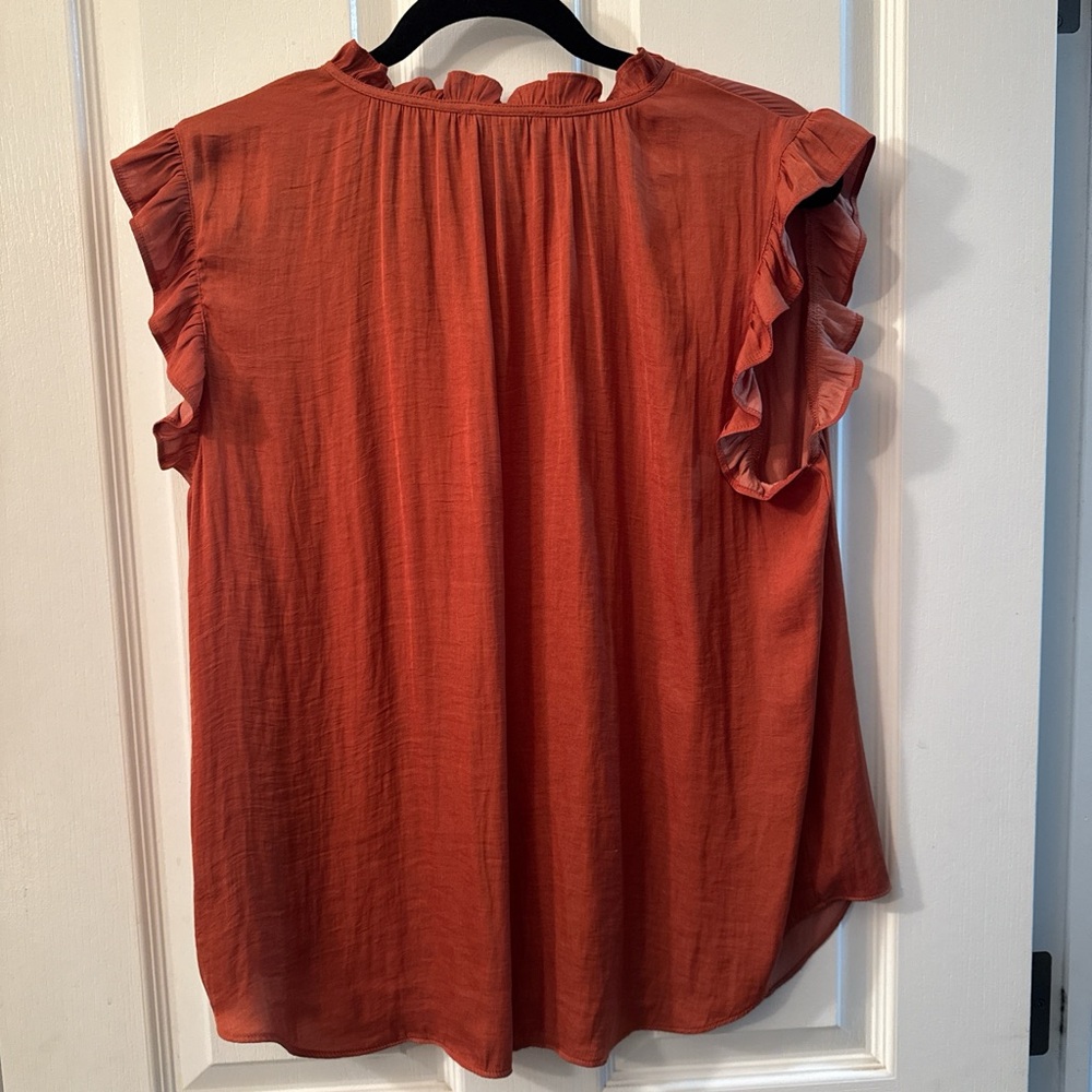 Women's Ruffled Sleeve Top - Rust - Picture 2 of 2